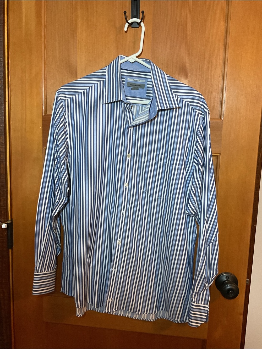 Johnston & Murphy Blue and White Vertical Stripe Dress Shirt